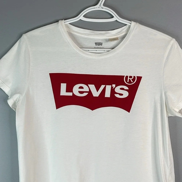 LEVIS White Red Tab Graphic Logo Crewneck T-Shirt Short Sleeve Cotton M - Picture 4 of 11